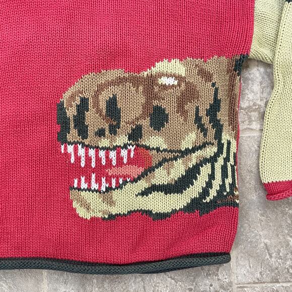Y2K Molly Goggles Kids Dinosaur Sweater T Rex Graphic Hand Knit Cotton Peru 6 - Picture 4 of 6
